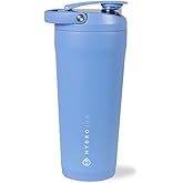 HydroJug 24 oz New Stainless Steel Shaker – Insulated, Leakproof, BPA-Free with Silent Mixing Grate – No Clumps, No Noise – Premium Shaker for Fitness, Sports & Everyday Use, Light Blue