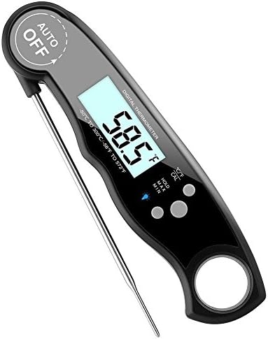 Waterproof Meat Thermometer Digital Super Fast Instant Read Thermometer BBQ Thermometer with Calibration and Backit Function Cooking Thermometer for Food, Candy, Milk, Tea, BBQ Grill Smokers (Black)