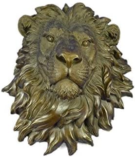 Signed Original Large Wall Mount Lion Head Bust Bronze Sculpture Figurine Figure