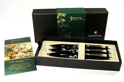 Cross Sheaffer 100 Special Edition Three Friends of Winter Sheaffer Silk Screened Bamboo , Pine and Plum Design Medium Ballpoint Pens. 3 pens in commemorative gift box