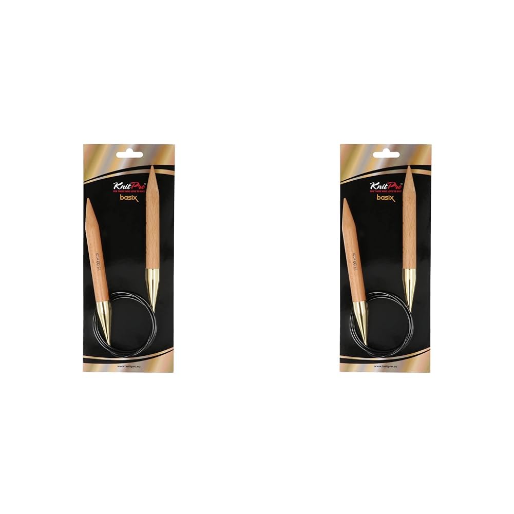 KnitPro KP35359 120 cm x 15 mm Basix Fixed Circular Needles, Birch (Pack of 2)