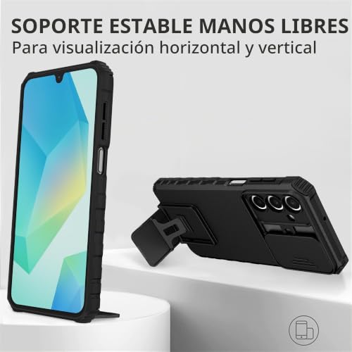 PANXIYUE Case for Samsung Galaxy A36 / A56, Slide Protection Case for the Camera, with 360 Degrees Full Body Anti-Shock, Anti-Scratch Protective Bumper Silicone and Armor Stand, Black