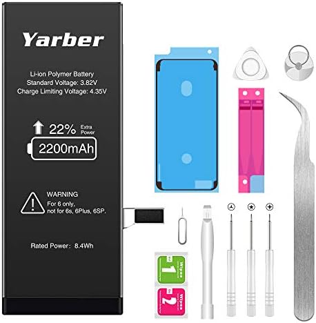 Battery for iPhone 6, 2200mAh Li-ion Polymer High Capacity Replacement Battery for iPhone 6 with Professional Tool Kit Adhesive Strips Display Adhesive