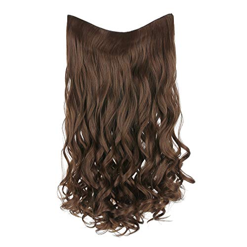 REECHO 24″ V-Shaped Long Hair Extensions 4 Clips in on Natural Wavy Curly Hairpiece for Womem – Medium Warm Brown