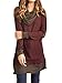 Famulily Women's Cowl Neck Tops Two Tone Color Block Pullovers Elbow Patchs Loose Long Tunic Blouse(M,Wine)