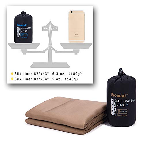 Browint Silk Sleeping Bag Liner, Silk Sleep Sack, Extra Wide 87"x43" & 87“x34”, Lightweight Travel Sheet for Hotels, Envelop Style 73“x34”, Hooded Mummy 87“x34”, More Colors, Reinforced Gussets - Thumbnail 2