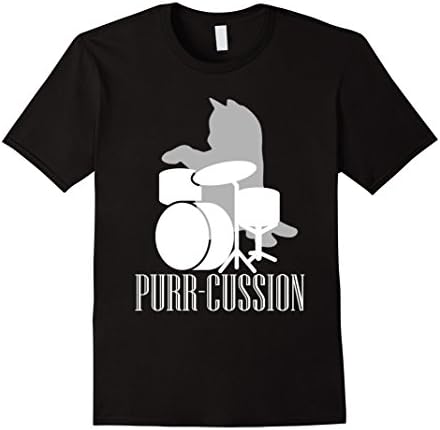 Mens Purr-cussion Funny Cat Drummer Gift Shirt Large Black