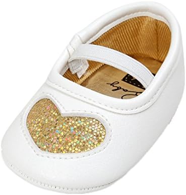 for 0-18 Months Baby, Heart Shape Baby Girl Shoes First Walkers Shoes Soft Soles Crib Shoes Sneakers by Williant (Gold, 12-18 months)