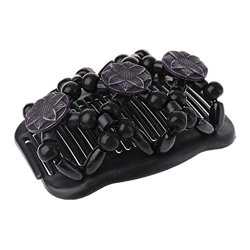 yuuups Magic Ez Combs for Women Hair Bun Maker Accessories, Elastic Beaded Double Hair Clips Combs for Hair Styling or Hair Decoration (Light Blue) (Black)