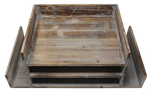Executive Office Solutions Vintage Rustic Wooden Office Desktop Mail Organizer Rack For Paper, Documents, Notebooks - Distressed Torched Wood - Store Supplies, Desk Accessories, Mail - Barnwood (WO14)