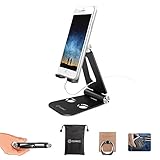 Quirkio Slim Cell Phone Stand Bundle | Desktop Cradle Phone Holder + Free Phone Ring + Pouch – Foldable, Multi-Angle 360° Rotating Phone Cradle | Fits Any Android/iPhone Smartphone & Tablet