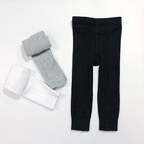 NovForth 3 Pack Girl's Boys Footless Legging Tight Baby Toddler Flared Lace Trim Bootcut Footless Knitted Stockings Pant Sock for Girls (Grey,White,Black,Toddler(12-24 Months))