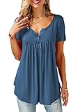 Mystry Zone Plus Size Tshirts Blouse Women's Tunic Tops Fit Flare Solid Color Buttons Navy Blue XXL