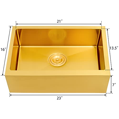 MILOSEN Undermount Gold Kitchen Sink, Stainless Steel Farmhouse Apronfront Kitchen Sink, 23×16