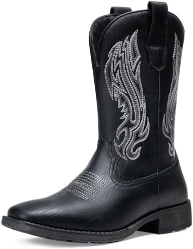 Unknown Enamel × Leather Western Boots Amazon.com | ZXHYZLZ Black Cowboy Boots For Women，Square-Toe