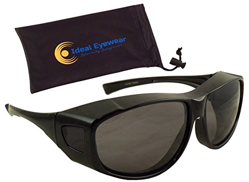Ideal Eywear Fit Over Sunglasses with Polarized Lenses - Wear Over Glasses - Great for Fishing, Boating, Golf, Driving (Black Frame/Smoke Lens, Large)