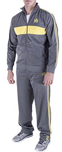 Vertical Sport Men's 2 Piece Jacket Pants Track Suit JS15 (Large, Gray/Yellow)