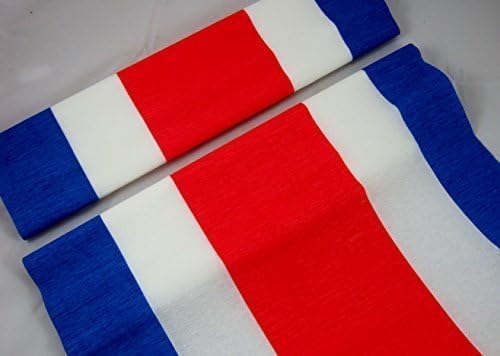 5 Red White & Blue Flag Crepe Paper Folds 3meters x 48.85cm (19ins) heavier than standard crepe and flame retardant. Many uses as decorations, marketing tools, great fav, ourite with schools and the craft industry, World Cup