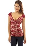 Pattyboutik Women's V Neck Lace Overlay Lined Top