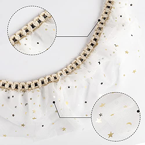 VGOODALL White Glitter Tulle Ribbon Sparkling Tulle Rolls, 5 Yard Mesh lace Ribbon for Wedding Decoration Gift Wrapping Tutu Skirt DIY Arts and Crafts