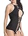 Aoymay Womens Teddy Halter Crotchless Lingerie One Piece Open Crotch Lace-up Ribbon Bodysuit Plus Size