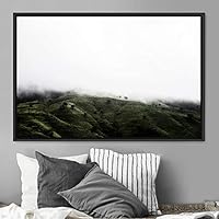 Framed Canvas Wall Art Greenlands Aerial Dark Farmhouse/Country Green Nature Photography Realism Relax/Calm - 16x24 inches