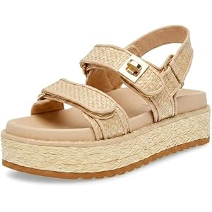 heelchic Womens Platform Raffia Sandals with Cushioned Footbed Beach Shoes | Height -boosting platform, woven raffia upper, o