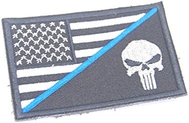 AstroG @ P9 USA Flag Thin Blue line Punisher Skull Morale Patch Hook Backing