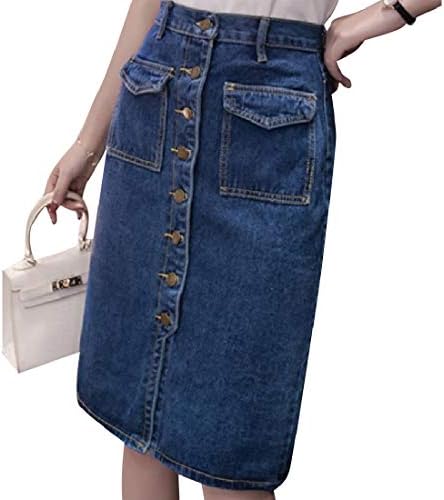 NestYu Women Plus-Size Classic Denim Midi Fitted Single Button Skirt