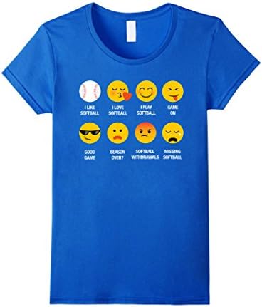 Womens I Love Softball Emojis Emoticons Funny Graphic Tee T-Shirt Small Royal Blue