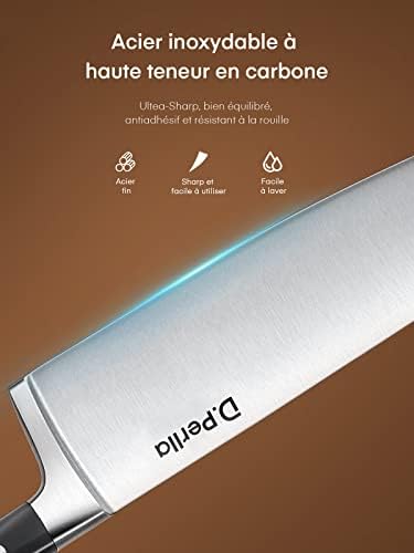 Couteaux de Cuisine, 6 Pièces Set Couteau Cuisine en Allemagne Acier Inoxydable, Ensemble de Couteaux Professionnels, Bloc de Bois, Super Aiguisé