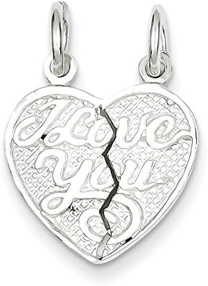 Sterling Silver I Love You 2-Piece Break Apart Heart Charm - 15mm- - JewelryWeb