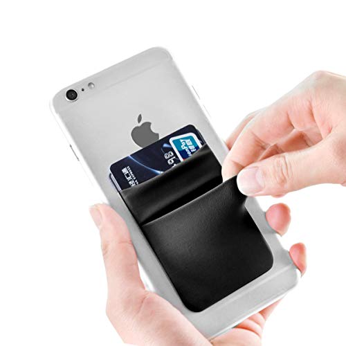 Newseego [2pc] Phone Card Wallet Sticker Stick On Wallet Card Sleeves Stretchy Double Pocket Pouch Slim Self Adhesive Credit Card Holder for All Smartphones(Black) - Thumbnail 3