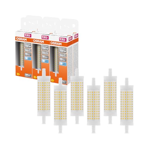 Osram LED Line LED lamp with R7s-Retrofit-Sockel, 19 W/2452 lm, Klar, kaltweisses Licht mit 4000 K, Nicht-dimmbar. IP20, bleifreies Glas, 28 mm Durchmesser, 6-Pack