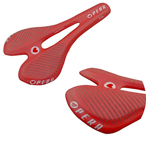 Opera Bike Saddle- The New Road Full Carbon Fiber + Leather Saddle Mountain Bike Red Seat Cushion Bicycle Saddle Accessories - 1 Pcs - Thumbnail 4