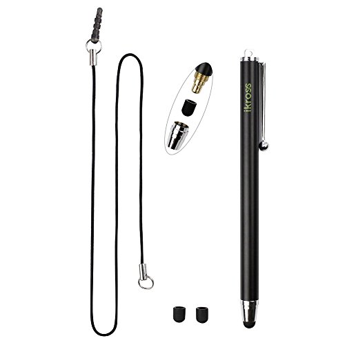 iKross Full Size Touch Screen Stylus Pen with 2 Replaceable Tips & 3.5mm Adapter Plug Lanyards for Samsung Galaxy S8/ S/7 S6/ S6 Edge Smartphone, Samsung Galaxy Tab A/ Tab 4 NOOK Tablet (Black)