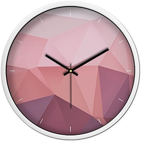 BYLE Silent Non Ticking Quality Quartz Battery Creative Stylish Geometric-Patterned Green Blues Clock Quartz Clock Living Room Bedroom Modern Mute Home Decor Wall Clock, 14 Inch, Red Geometric White Box,