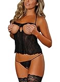 FairyMei Womens Lingerie Sexy Swirl Cupless Babydoll with Crotchless G-string