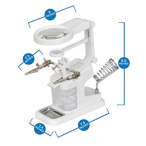 LED Light Helping Hands Magnifier Station - FEITA 3X/4.5X/25X USB Lighted Hands Free Magnifying Glass Stand with Iron Holder and Alligator Clips - for Soldering, Assembly, Hobby and Crafts - Thumbnail 5