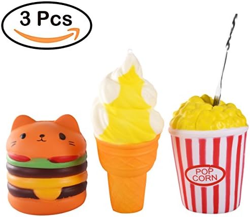 YanMall Kawaii Squishies Food Jumbo Slow Rising Squishies Ice Cream , Hamburger and Popcorn Cream Scented Squishies for Children Adults Stress Reliever Anxiety Soft&amp;Colorful Squishies Toys
