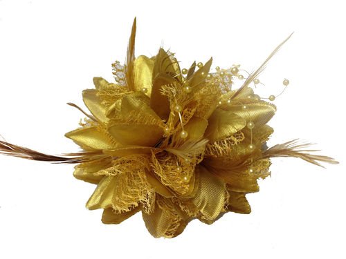 Gold Flora Feather Bead Corsage Hair Fascinator on Hairband Clip & Pin Festive Christmas — image 1