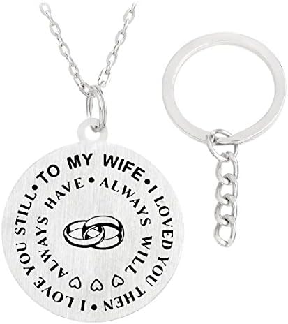 QIHE Personalized Dog tag Stainless steel pendant family necklace/Keyring To my husband/wife (TO MY WIFE)