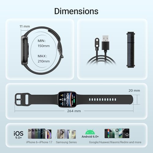 Fitpolo Smart Watch, 1.85" AMOLED Fitness Tracker with Bluetooth Call, Heart Rate/Sleep/SPO₂ Monitor, 100+ Sports Modes, 3ATM Waterproof Smartwatch for Android/iPhone/Samsung, Includes 2 Bands