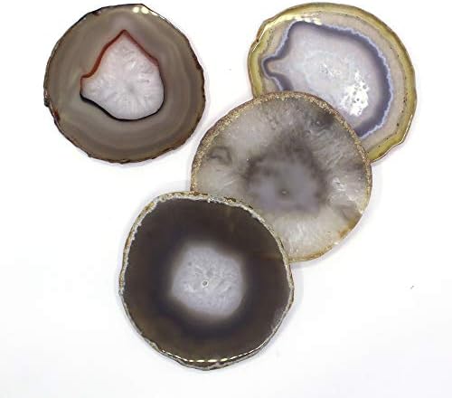 Natural Agate Coaster Set of 4 Sliced Thick, Beverage Coasters Cup Mat, Home Decoration, Drink Gift
