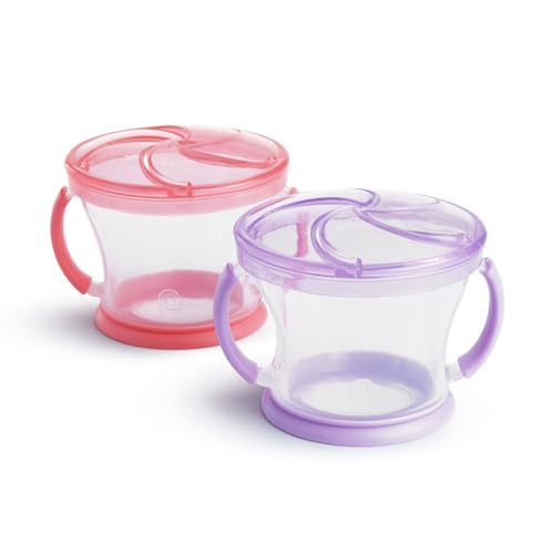 Munchkin 2 Pack Snack Catchers | Toddler Snack Box & Jar for Baby-LED Weaning | Food Containers | BPA Free Jar with Handles | Anti-Spill - Pink/Purple