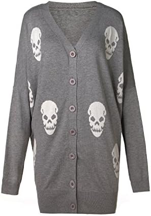 EastabileWomen's Skull Print Knitted Open Cardigan Plus Size One size (Gray)