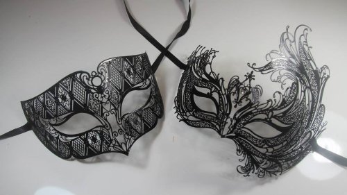 Masquerade Couples Venetian Elegantly Designed Impression Masks - 2 Piece Black Colored Set by VentianMasks