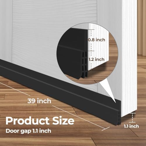 2 Pack Door Seal Strip, Under Door Draft Stopper, Adjustable Weather Stripping Seal for Cold Insulation, Bottom/Under Sweep for Exterior & Interior Doors, Seal Blocker Noise, 2" W x 39" L (Black)