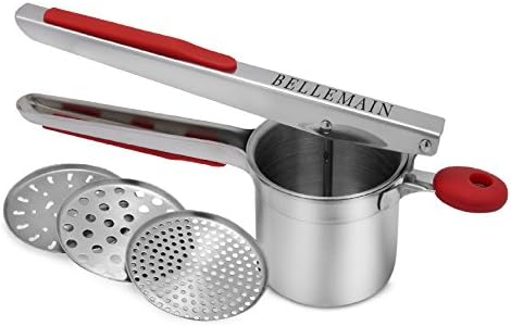 Top Rated Bellemain Stainless Steel Potato Ricer with 3 Interchangeable Fineness Discs-Full 2-Year Warranty