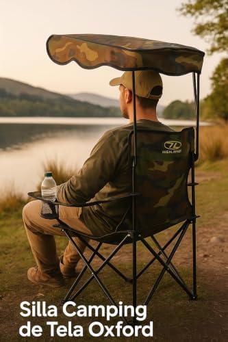 - Silla Playa o Camping Plegable | Parasol y Porta Vasos Incorporado | Estructura de Metal y Tela Oxford Resistente | Estampado Camuflaje | Bolsa Transporte | 78x48x130 cm (Pack 1 UD)